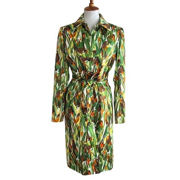 Rare Y2K Milly Abstract Floral Lightweight Belted Trench Coat, Size 6 - Picture 1 of 8
